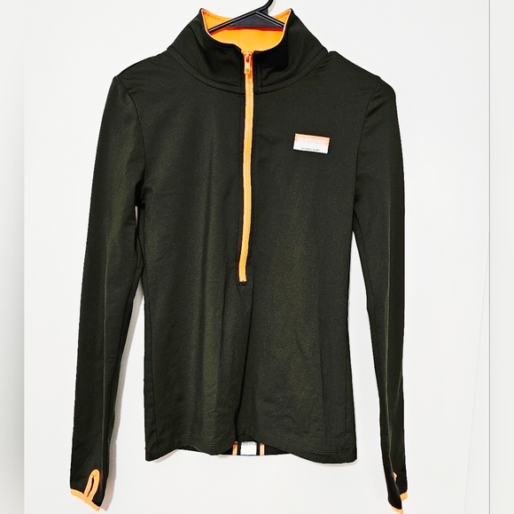 Victoria's Secret PINK Ultimate Half-Zip Jacket Olive Green Orange Accent Sz XS - Picture 1 of 7